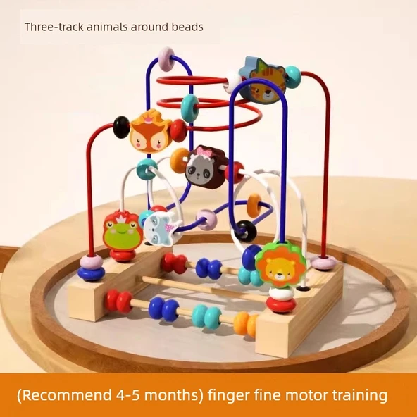 Montessori Bebek Boncuk Oyuncakları - Hayvanlı Üç Sıralı Boncuk (4-5 Aylık Bebekler İçin)