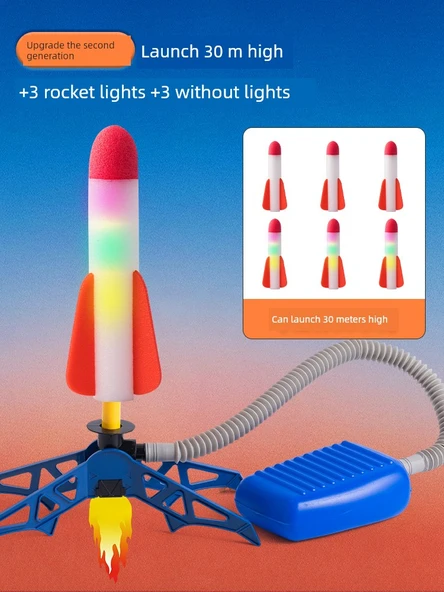 Roket Fırlatıcı Oyuncak - Karışık Işıklı Model, 30m (3 Işıklı + 3 Işıksız Roket)