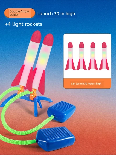 Çift Fırlatmalı Roket Oyuncak - Gelişmiş Işıklı, 30m (4 Işıklı Roket)