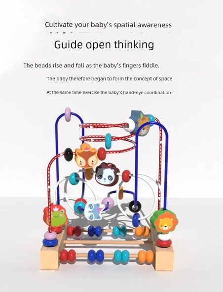 Montessori Bebek Boncuk Oyuncakları - 4 Parça Set: Hayvanlı Sarma Boncuk, Bükülmüş Solucan, Vurma Oyunu, Dört Sütun Seti - 7