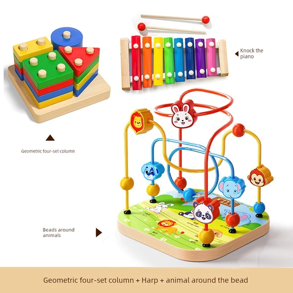 Montessori Oyuncak - Zeka Hayvanları Boncuk, Dört Sütun, Piyano