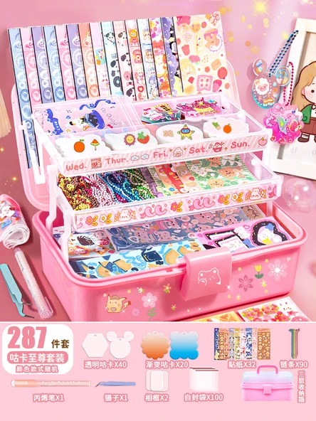 Çocuk Puzzle Sticker Kendin Yap Oyuncak Seti - 287 Parça Değerli Set Saklama Kutulu ve Araçlı - 1