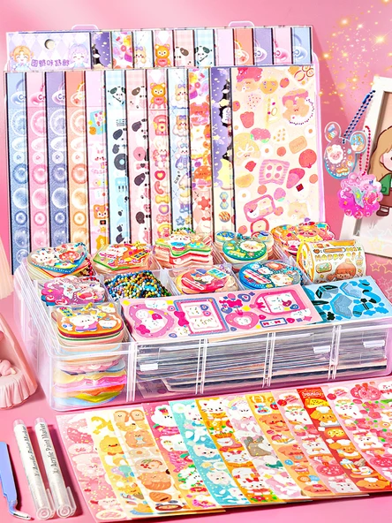 Çocuk Puzzle Sticker Kendin Yap Oyuncak Seti - 287 Parça Değerli Set Saklama Kutulu ve Araçlı - 8