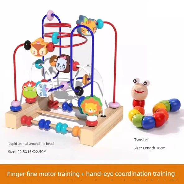 Montessori Bebek Boncuk Oyuncakları - 2 Parça Set: Hayvanlı Boncuk ve Bükülmüş Solucan