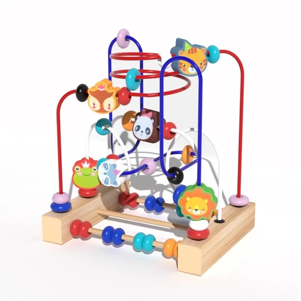 Montessori Bebek Boncuk Oyuncakları - 4 Parça Set: Hayvanlı Sarma Boncuk, Bükülmüş Solucan, Vurma Oyunu, Dört Sütun Seti - 5