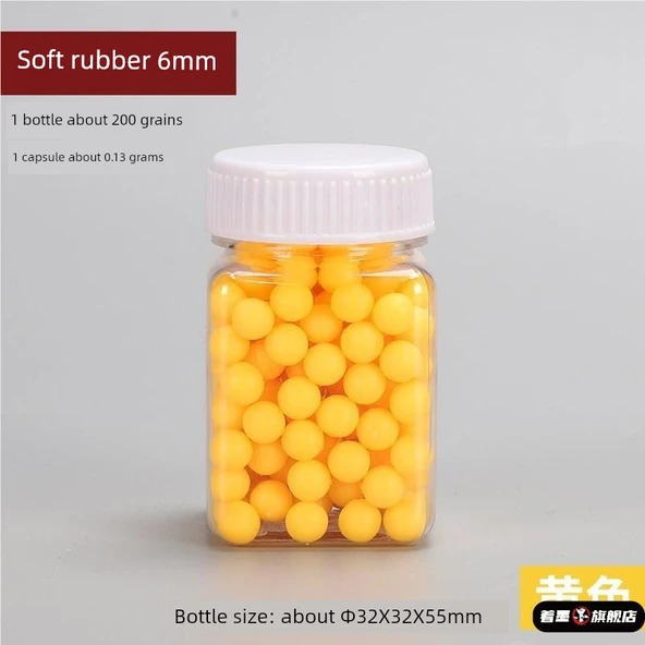 Oyuncak Silah Mermisi - 6mm - Yumuşak Kauçuk - 200 Adet - Küçük Kare Şişe