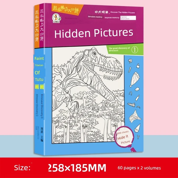 Çocuklar için Fark Bulma Kitabı - Gizli Çizim Dinozor Keşfi 2 Kitap