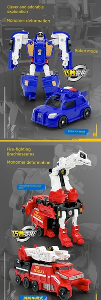 Dönüşen Robot Araba Oyuncak - Üçlü Berrak Gökyüzü Dansçısı 4 Formlu Çarpışma Çakması - 10