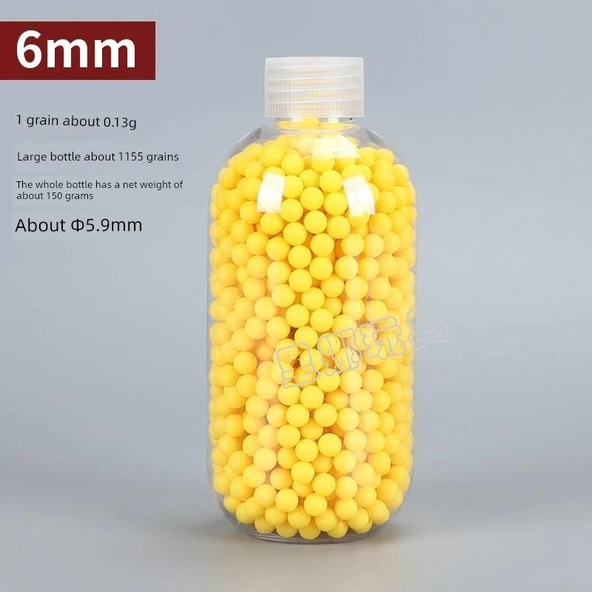 Oyuncak Silah Mermisi - 6mm - Yumuşak Kauçuk - 1155 Adet - Büyük Yuvarlak Şişe - 11