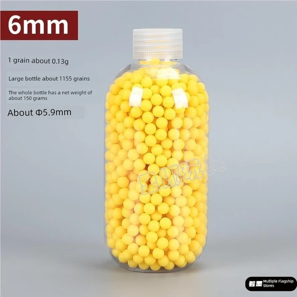 Oyuncak Silah Mermisi - 6mm - Yumuşak Kauçuk - 2310 Adet - Büyük Yuvarlak Şişe (2 Adet)