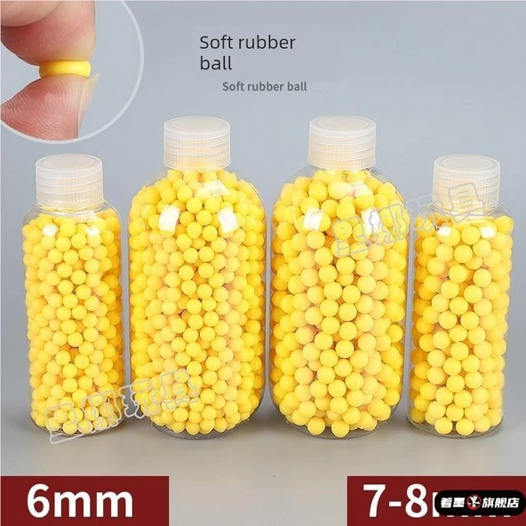 Oyuncak Silah Mermisi - 6mm - Yumuşak Kauçuk - 1155 Adet - Büyük Yuvarlak Şişe - 2