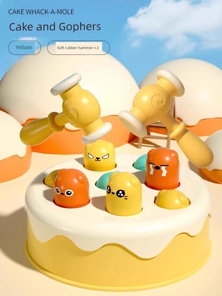 Montessori Eğitici Oyuncak Pasta Gophers - Sarı / Eşleşen Etkileşim (2 Çekiç)