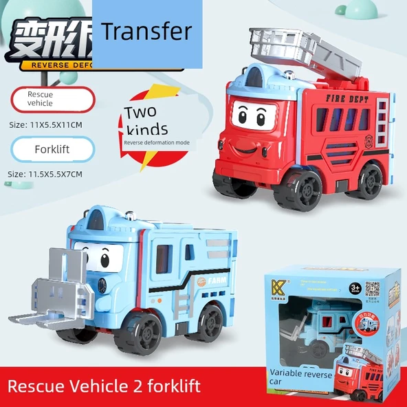 Dönüşen Araba Oyuncak - Kurtarma Aracı-Forklift