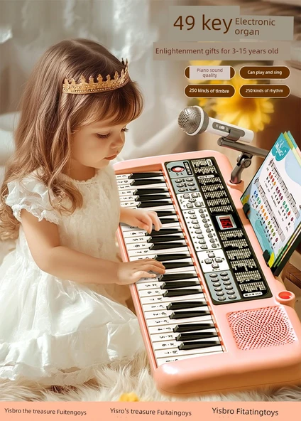 49 Tuşlu Elektronik Klavye - Pembe - 8