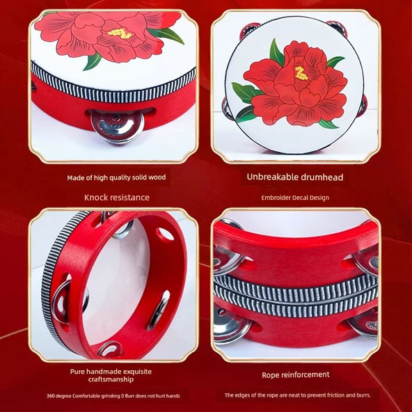 Orff Perküsyon Tef - Ev Deseni 8 inç + Çin Düğümü (20cm Çap) - 4