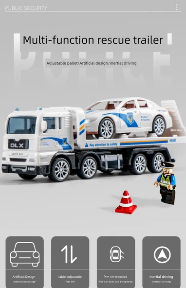 Polis Kurtarma Çekici, Çift Kapılı Polis Arabası ve 5 Parça Oyuncak Bebek BT0209 - 8