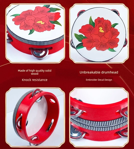 Orff Perküsyon Tef - Ev Deseni 8 inç + Çin Düğümü (20cm Çap) - 9