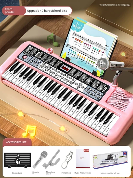 49 Tuşlu Elektronik Klavye - Pembe