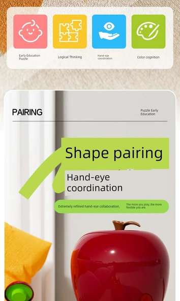 Elma Şeklinde Eşleştirme Oyunu - Büyük Elma Saklama Kutusu + 24 Küçük Elma + 12 Yapboz Kartı - Resim 9