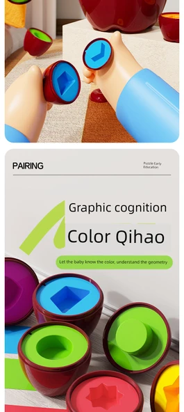 Elma Şeklinde Eşleştirme Oyunu - Büyük Elma Saklama Kutusu + 24 Küçük Elma + 12 Yapboz Kartı - Resim 10