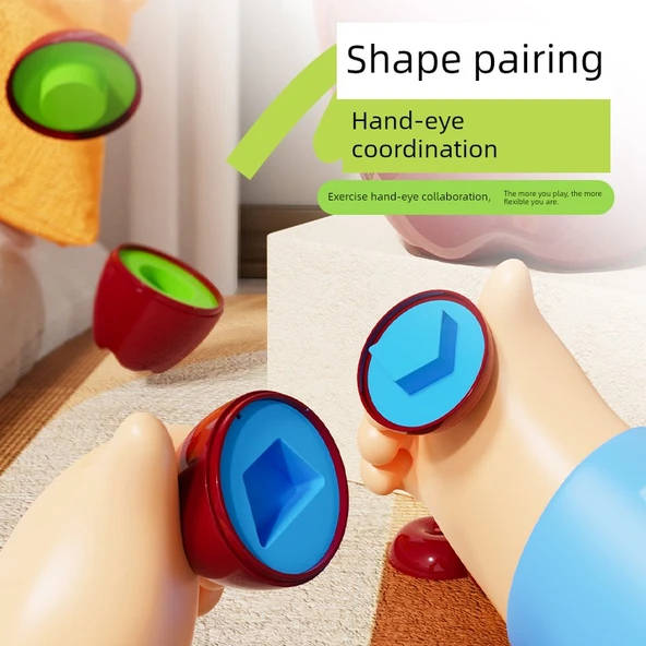 Elma Şeklinde Eşleştirme Oyunu - Büyük Elma Saklama Kutusu + 24 Küçük Elma + 12 Yapboz Kartı - Resim 3