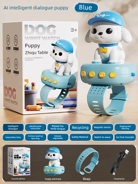 Akıllı Çocuk Saati - Mavi Köpek Tasarımlı - AI Konuşma ve Eğitim