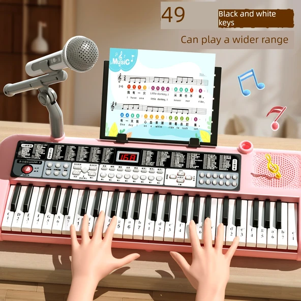 49 Tuşlu Elektronik Klavye - Pembe - 4