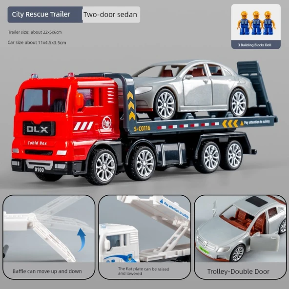 Şehir Kurtarma Çekici, Çift Kapılı Araba ve 3 Parça Oyuncak Bebek BT0208