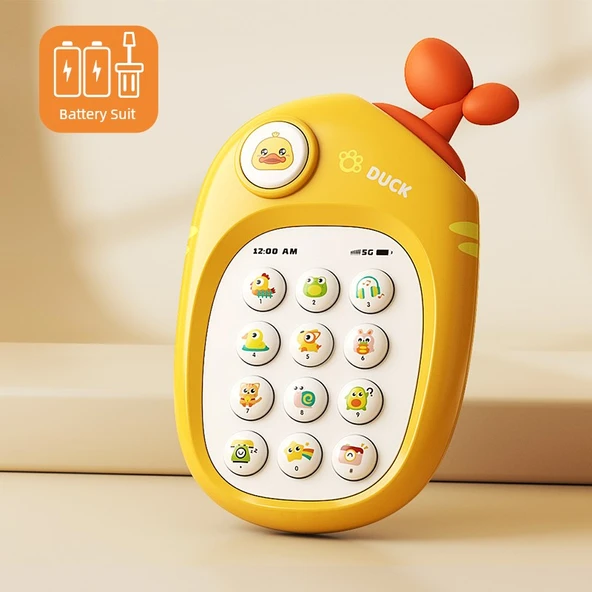 Sarı Ördek Müzikli Telefon - Yaprak Desenli - Pilli Model