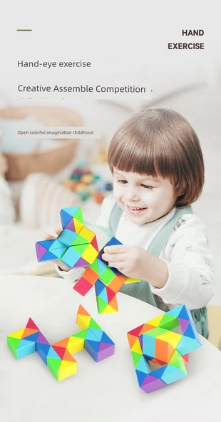Rubik Yılan Küpü 72 Parça Gökkuşağı Renkli (Kalınlaştırılmış) - 8