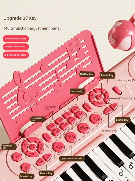 Büyük Boy Çocuk Elektronik Klavye Piyano - Prenses Tozu - Şarjlı, Masa Ayaklı, Stickerlı ve Mikrofonlu - Resim 7