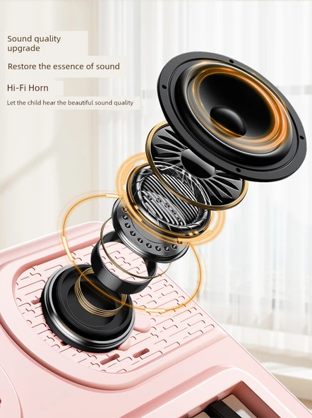 Büyük Boy Çocuk Elektronik Klavye Piyano - Prenses Tozu - Şarjlı, Masa Ayaklı, Stickerlı ve Mikrofonlu - Resim 8