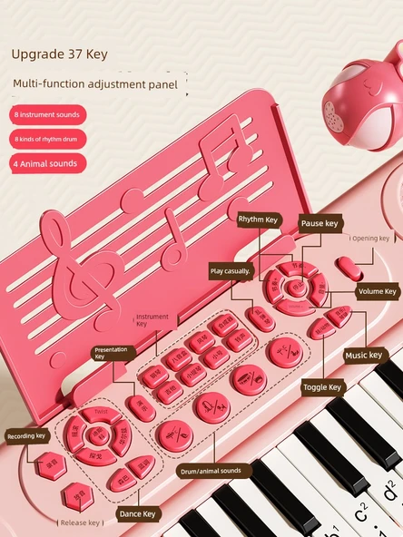 Büyük Boy Çocuk Elektronik Klavye Piyano - Prenses Tozu - Şarjlı, Masa Ayaklı, Stickerlı ve Mikrofonlu - Resim 4