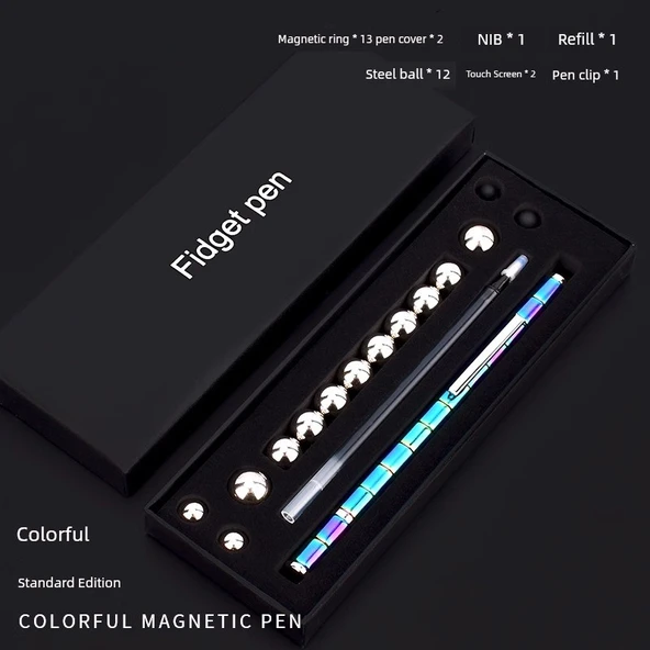 Manyetik Fidget Kalem - Standart Renkli - 13 Mıknatıslı Halka + 12 Çelik Bilye