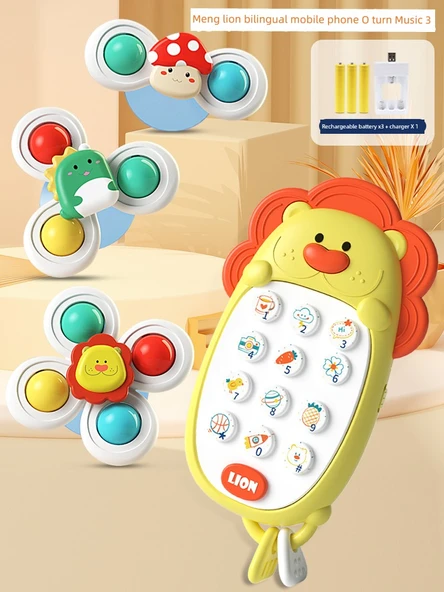 Bebek Oyuncak Telefon - Küçük Aslan Müzikli Telefon, 3 Mod Müzik (Şarjlı)