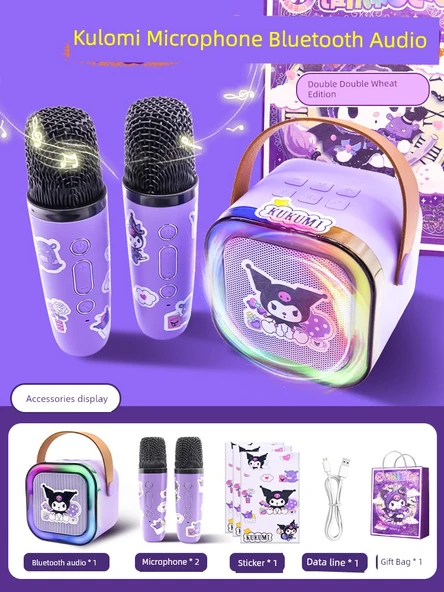 Kuromi Çift Mikrofonlu Karaoke Seti - Bluetooth ve Reverb Efektli