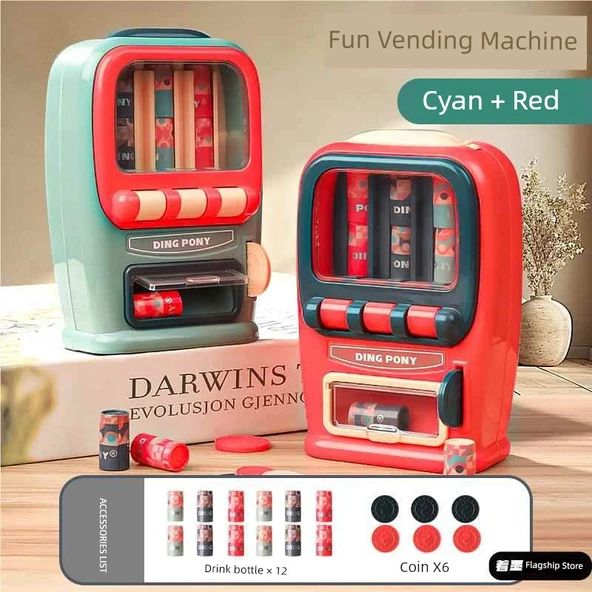 Çocuk İçecek Otomatı Oyuncak - Cyan + Kırmızı