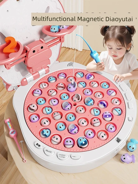 Elektrikli Manyetik Balık Tutma Oyuncak Seti - Yeşil - Süper Büyük Boy - Denge Oyunu - 45 Balık - Pilli - 2