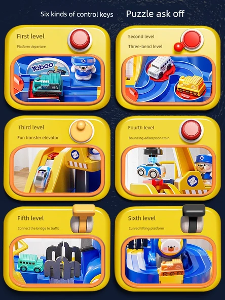 Çocuklar için Tren ve Roket Macera Oyuncak Seti - Büyük Boy Roket - 4 Temalı Araba ve Manyetik Astronotlar Hediye Kutusu - Resim 4