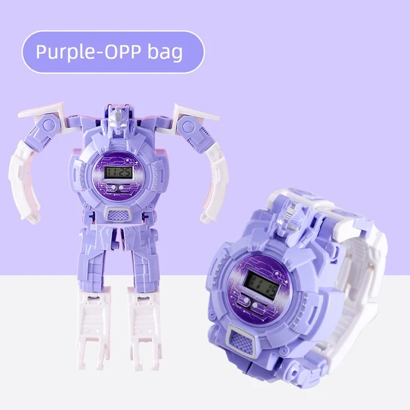 Dönüşebilen Dijital Saat Robot Oyuncak - Mor