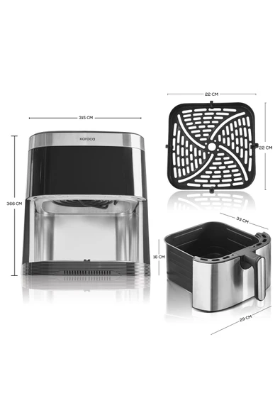 Gourmet 9 Litre Smart Screen Geniş Hazne Inox Airfryer 8 Kişilik - 7