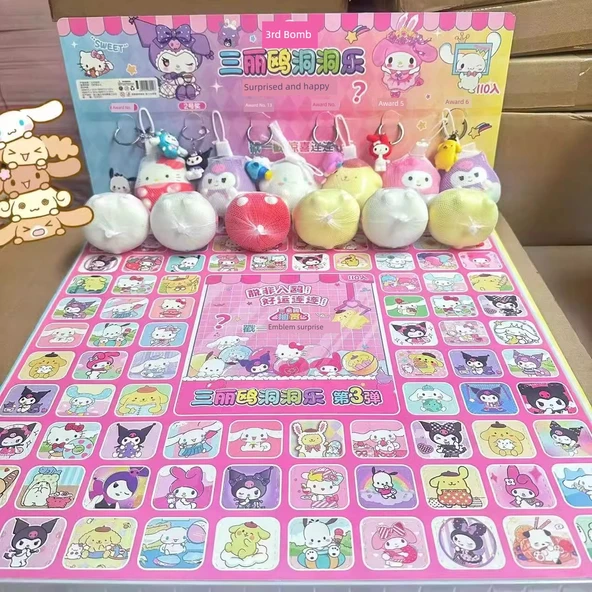 Sanrio Müzikli Oyuncak Kör Kutu - 110 Delikli Yumuşak Kauçuk + Kristal Bebek, 12 Müzikli, 6 Temalı Bebek Kolye