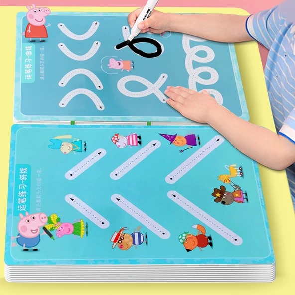 Çocuklar İçin Kalem Kontrolü Eğitim Kartı - Piggy Page Seviye 1+2+3+4 Tam Set - Resim 2