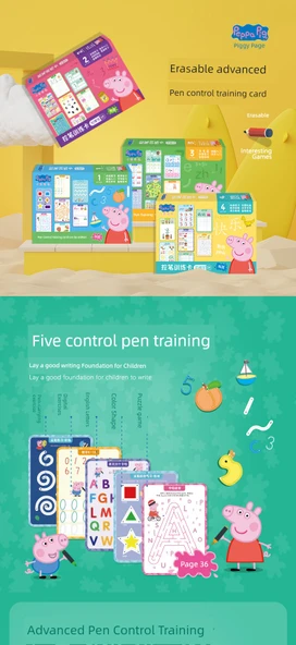Çocuklar İçin Kalem Kontrolü Eğitim Kartı - Piggy Page Seviye 1+2+3+4 Tam Set - Resim 8