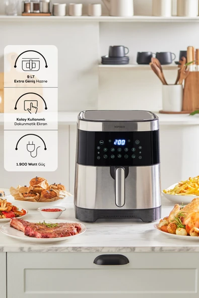 Gourmet 9 Litre Smart Screen Geniş Hazne Inox Airfryer 8 Kişilik