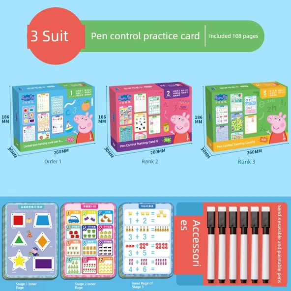 Çocuklar İçin Kalem Kontrolü Eğitim Kartı - Piggy Page Seviye 1+2+3