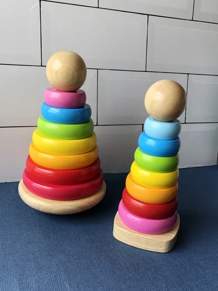 Ahşap Renkli Kule Oyuncak - Büyük Boy Gökkuşağı Kule - 2