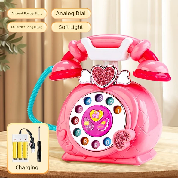 Prenses Müzikli Oyuncak Telefon - Gül Kırmızısı - Şarjlı Model