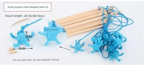 Manyetik Balık Tutma Oyuncak Seti - 40cm Olta Çift Amaçlı Kancalı - 11