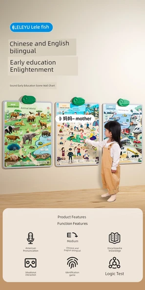 İngilizce Pinyin Duvar Tablosu - Resimli Karakterler ve Pinyin - Resim 7